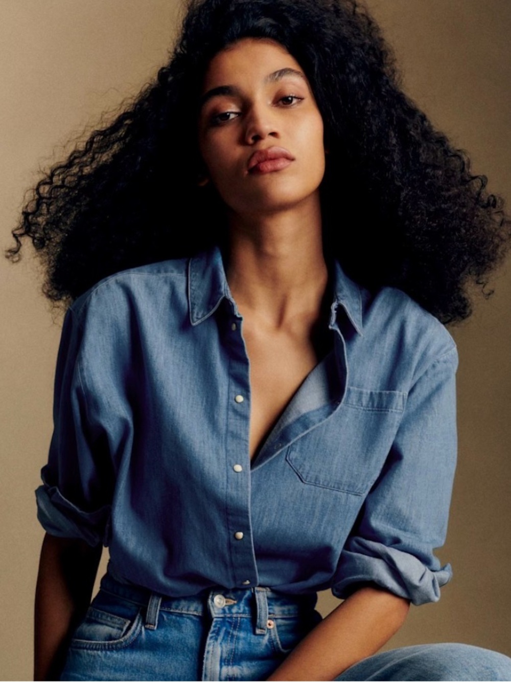 Sezane Deep Blue Denim Button-Down Shirt